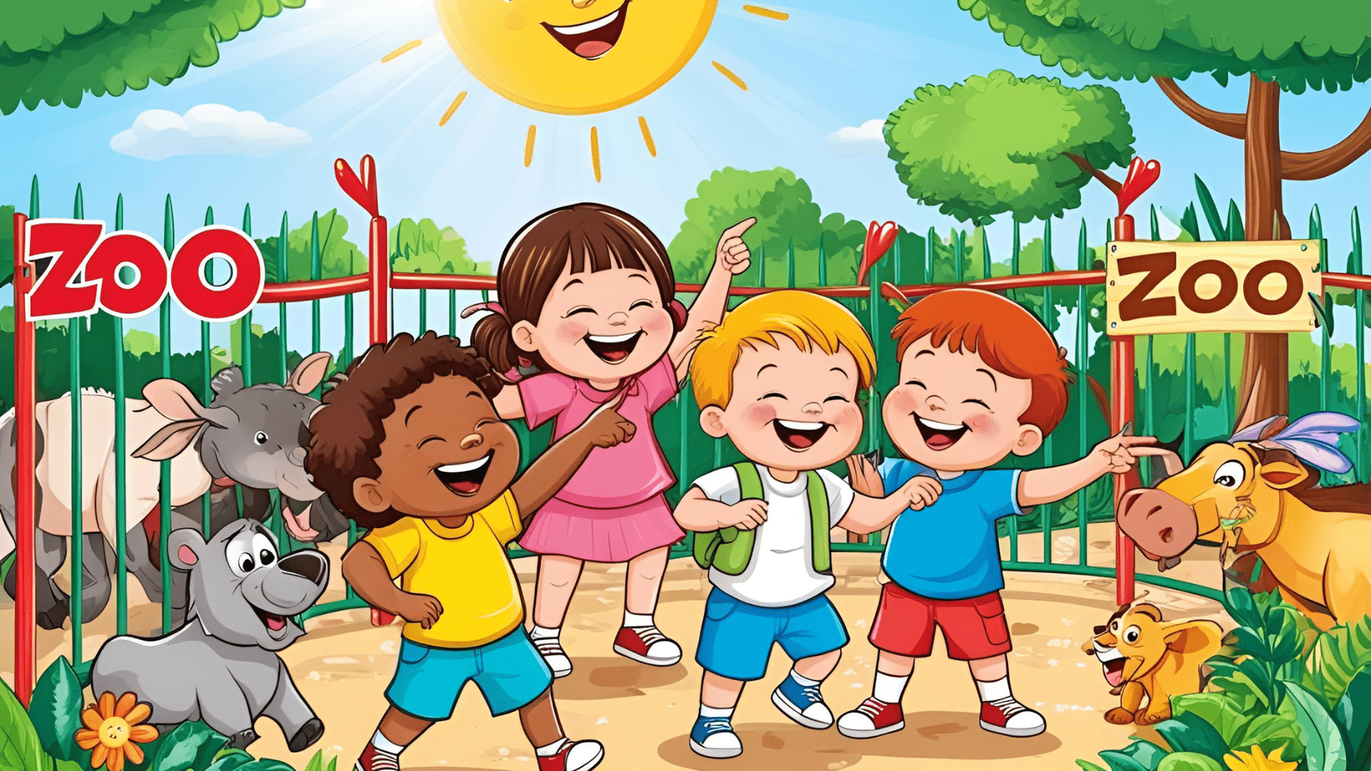 This image illustrates that when kids go the zoo thay are very happy
