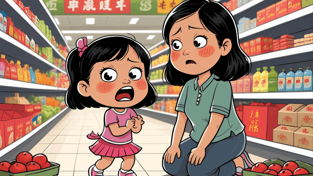 This image illustrates when my child tantrums in the supermarket