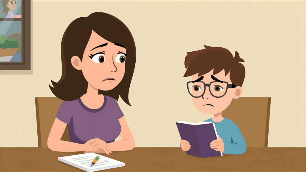 This image illustrates a Mom that can't help her child in his study