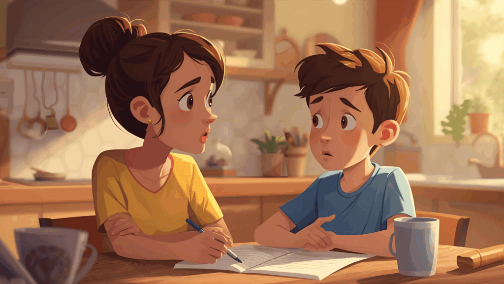 This image illustrates the moms reaction to the exam result of her son