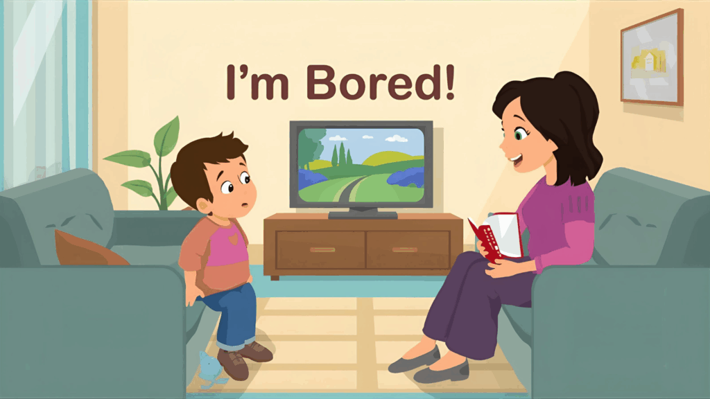 This image illustrates how a parent handle bored child