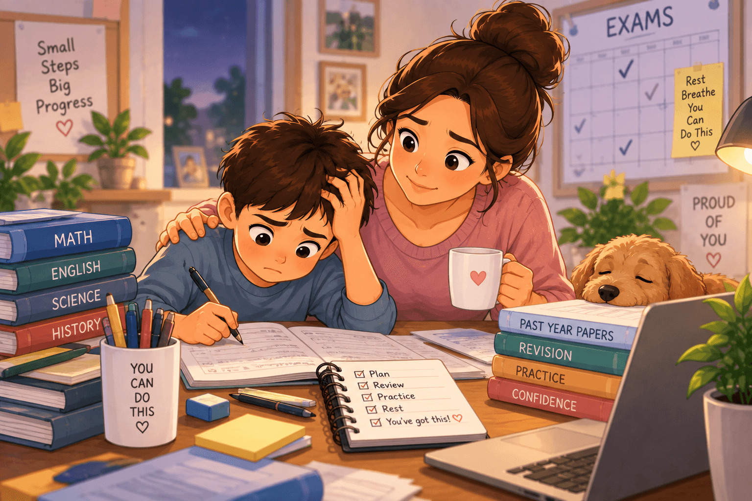 A mom helping her child during exam season
