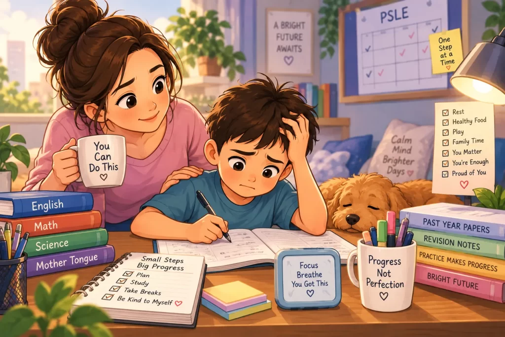 Mom helping her child with surviving PSLE