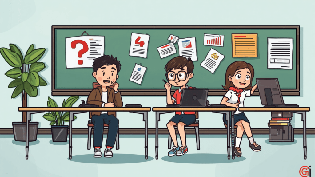 The image illustrates Kids taking the PSLE exam